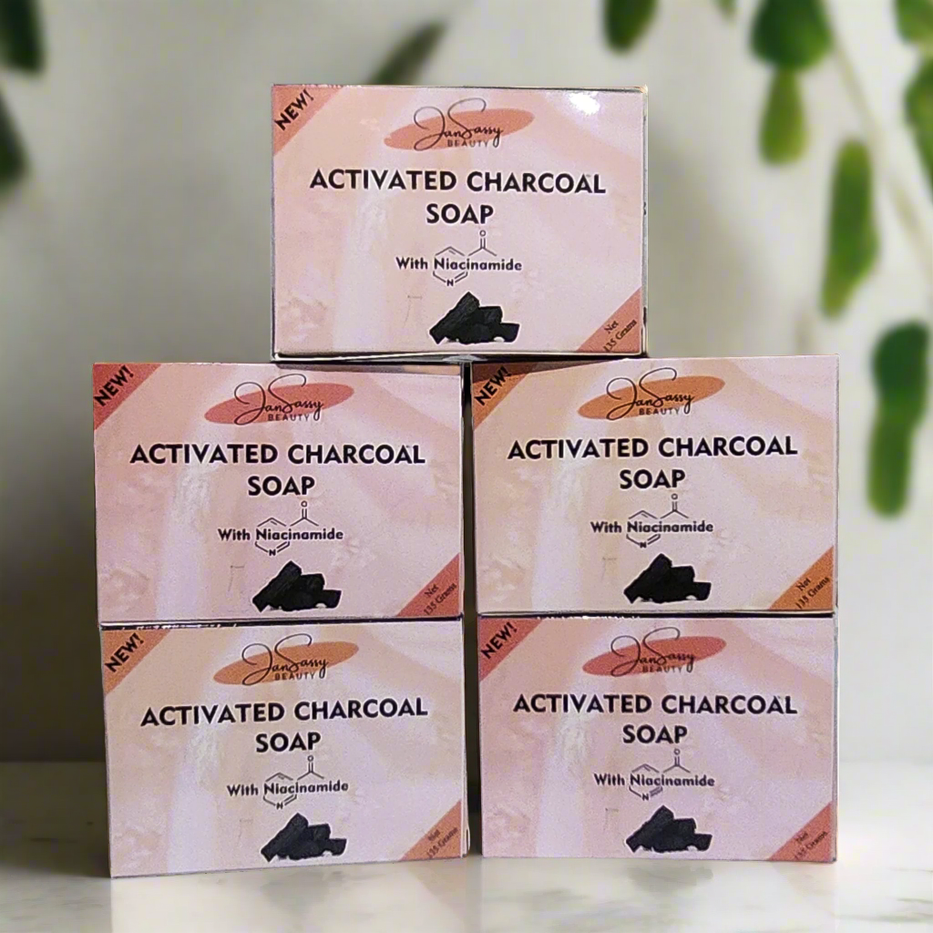 JanSassy Charcoal Soap with Niacinamide β Whitening & Brightening Soap